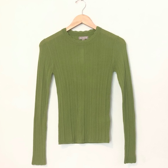 J Crew Layered Pointelle Sweater-tee in Merino Wool size XS in Peridot Green NWT - Picture 3 of 5